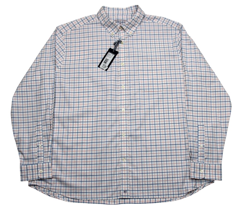 Vineyard Vines Shirt Mens 2XL Peaches Cream Check Classic Fit Button Down